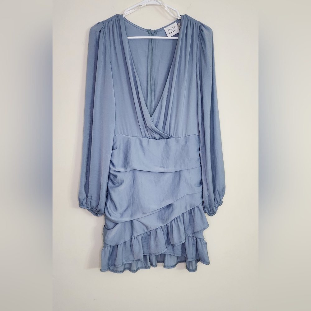Light Blue V-Neck Ruffle Mini Dress - Picture 5 of 15